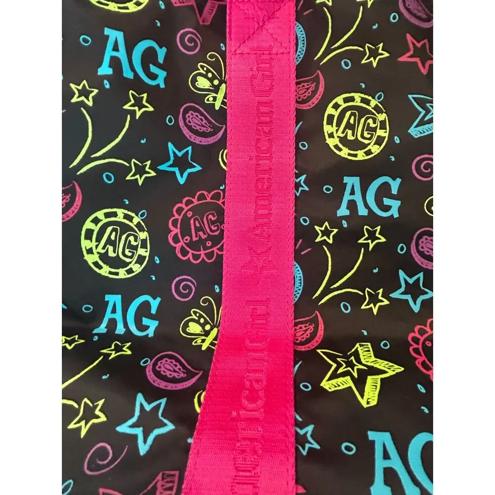 American Girl Duffle Tote Bag 20 x 16 Black Multicolor Pink Straps